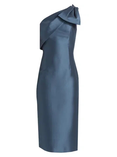 Sachin & Babi Sachin Babi Sharla Bow Detail One-shoulder Cocktail Sheath Midi Dress In Blue