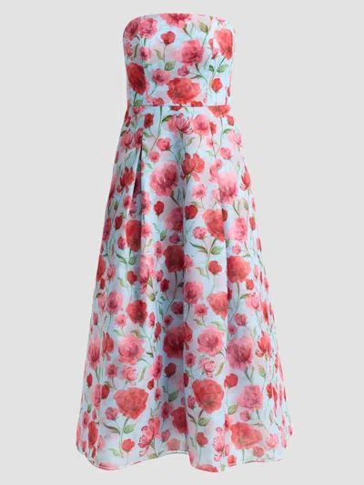 Sachin & Babi Shay Strapless Floral-print Organza Midi Dress In Multi