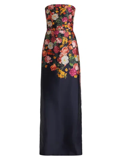 Sachin & Babi Sophia Strapless Floral-print Column Gown In Blue