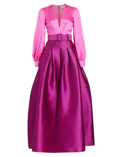 Sachin & Babi Zoe Belted Gown In Pink Magenta