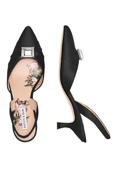 Sachin & Babi York Black Duchess Satin 2 Inch Kitten Heel