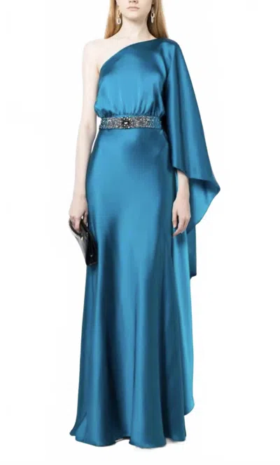 Sachin & Babi Zahara One-shoulder Satin Gown In Tourmaline In Blue