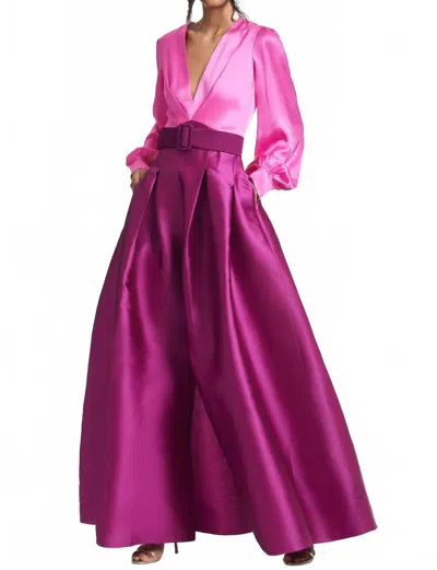 Sachin & Babi Zoe Belted Gown In Pink Magenta