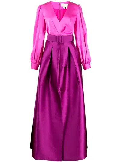 Sachin & Babi Zoe Belted Gown In Pink Magenta