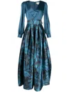 Sachin & Babi Zoe Floral Belted Long Sleeve Gown In Blue
