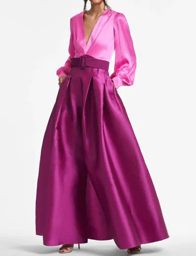 Sachin & Babi Zoe Belted Gown In Pink Magenta