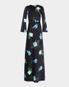 Sachin & Babi Alex Embellished Floral-print Satin Crepe Gown In Night Sky Blue Oculata