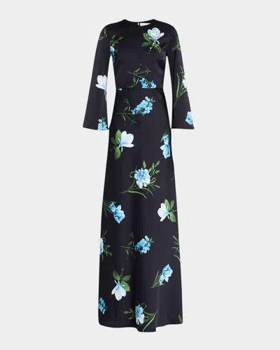 SACHIN & BABI ALEX EMBELLISHED FLORAL-PRINT SATIN CREPE GOWN