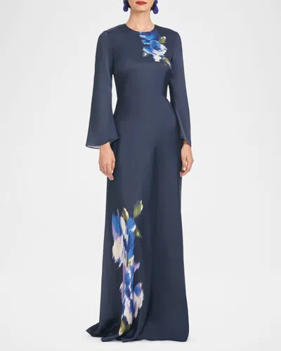 SACHIN & BABI ALEX FLORAL-PRINT SATIN CREPE GOWN