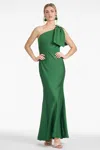 Sachin & Babi Aubrey One-shoulder Satin Charmeuse Gown In Emerald