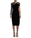Sachin & Babi Bali One Shoulder Velvet Lace Crystal Dress In Black In Black