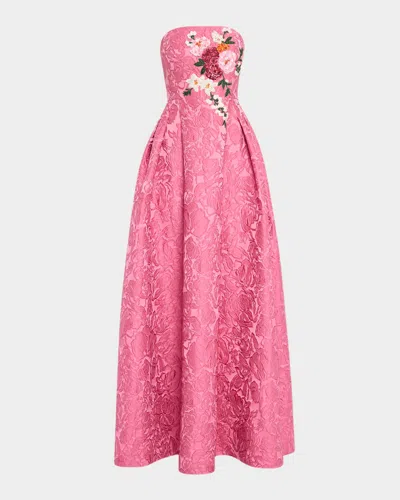 Sachin & Babi Belle Embroidered Floral Jacquard Gown