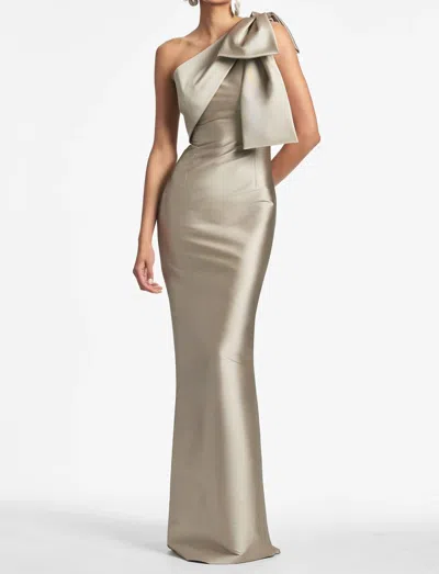 Sachin & Babi Bonnie One-shoulder Satin Column Gown In Pewter