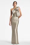 Sachin & Babi Bonnie One-shoulder Satin Column Gown In Pewter