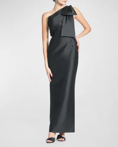 Sachin & Babi Bonnie One-shoulder Bow Column Gown In Black