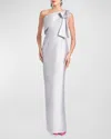 Sachin & Babi Women's Bonnie Bow-embellished Stretch-mikado Gown In Silver
