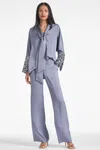 Sachin & Babi Reid Sequin-cuff Tie-neck Satin Crepe Top In Cool Grey