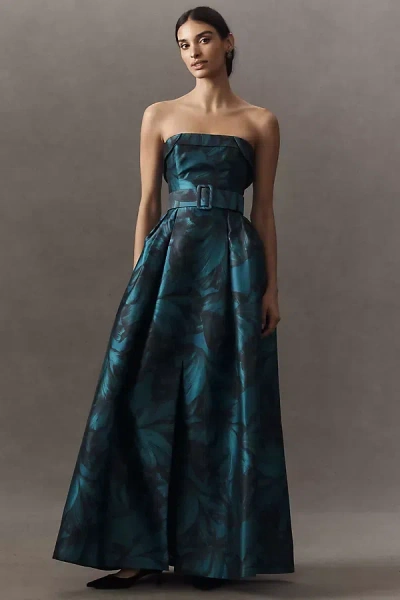 Sachin & Babi Brielle Floral Strapless Mikado Gown In Blue