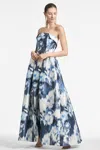 Sachin & Babi Brielle Floral Strapless Gown In Blue Ikat Floral
