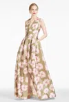 Sachin & Babi Brooke Gown In Green Ikat Floral
