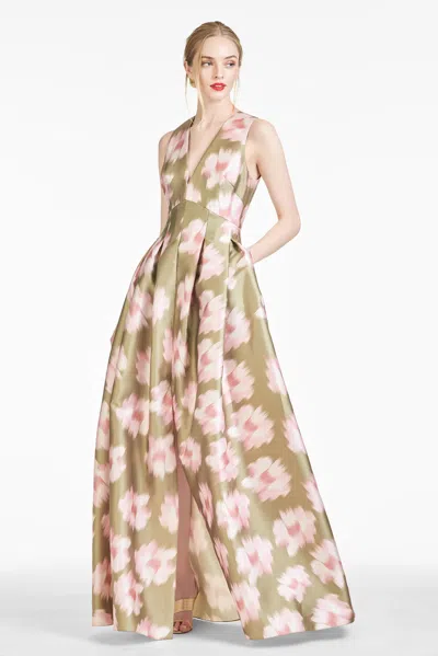 Sachin & Babi Brooke Gown In Green Ikat Floral