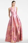 Sachin & Babi Brooke Sleeveless Pleated Floral-print Gown In Light Sunset Hydrangea