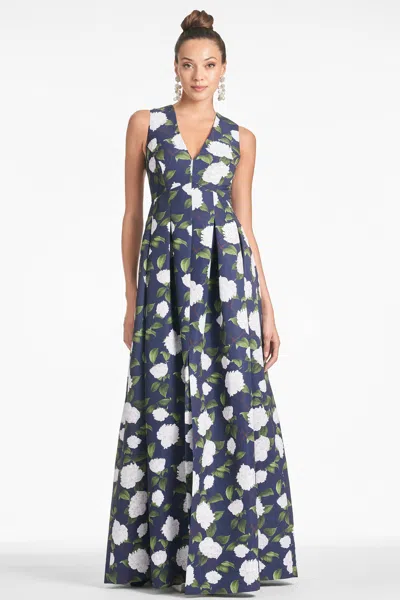 Sachin & Babi Brooke Gown In Navy/ivory Moonlit Garden