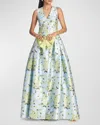SACHIN & BABI BROOKE PLEATED FLORAL-PRINT A-LINE GOWN