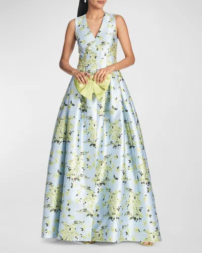 Sachin & Babi Brooke Floral-print Gown In Skycitfloral