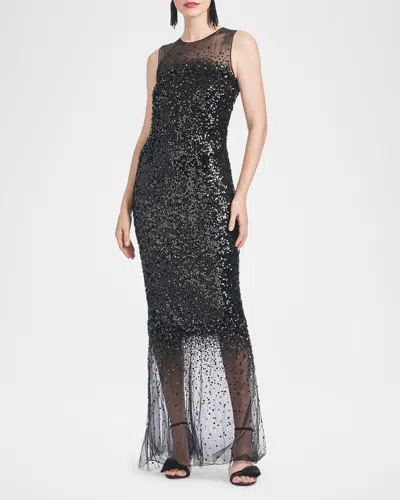 SACHIN & BABI CANDICE ILLUSION SEQUIN COLUMN GOWN