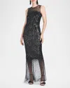 Sachin & Babi Candice Illusion Sequin Column Gown In Black