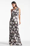 Sachin & Babi One-shoulder A-line Gown In Ebony Garden