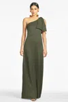 Sachin & Babi One-shoulder Satin Charmeuse Gown In Moss Green