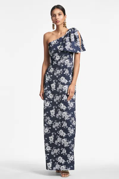 Sachin & Babi Chelsea Gown In Navy & Ivory Peony