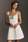 Sachin & Babi Claire Square-neck Crystal Rose A-line Mini Dress In White