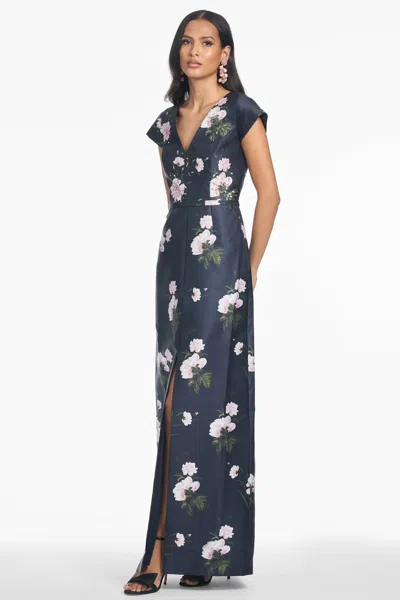 Sachin & Babi Della Gown In Dark Midnight Carnations
