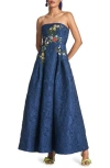 SACHIN & BABI SACHIN & BABI EMBROIDERED FLORAL JACQUARD STRAPLESS GOWN