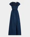 Sachin & Babi Estelle Beaded Floral Jacquard Gown In Poseidon