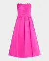 Sachin & Babi Evie Pleated Floral Applique Midi Dress In Cerise