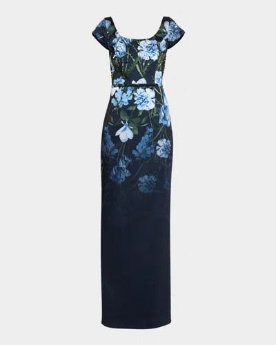 Sachin & Babi Grace Sequin Floral-print Column Gown In Night Sky Prima Garden