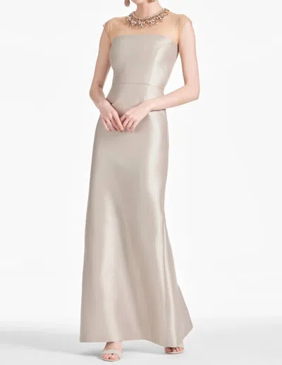 Sachin & Babi Irina Embellished Illusion Neckline Stretch Mikado Gown In Frosty Pewter In Multi