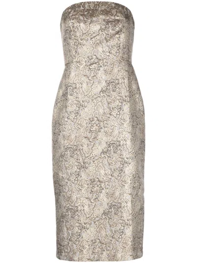 Sachin & Babi Isa Gilded Jacquard Midi Dress In Gold