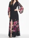 Sachin & Babi Jenny Gown In Malbec Blooms In Multi
