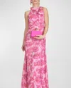 Sachin & Babi Kayla Floral-print Chiffon Halter Gown In Pink Fantasia Bloom