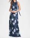 Sachin & Babi Kayla Floral-print Georgette Gown In Midnight Glacial Rose
