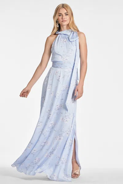 Sachin & Babi Women's Kayla Floral-print Crinkled-chiffon Tie-neck Gown In Blue