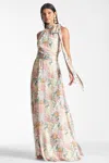 Sachin & Babi Kayla Floral Mock Neck Gown In Antique Bouquet