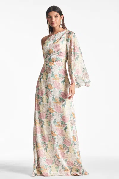 Sachin & Babi Women's Keely Asymmetric Floral-print Crinkled-chiffon Gown In Antique Bouquet