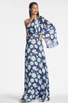 Sachin & Babi Keely Floral One-shoulder Long Sleeve Gown