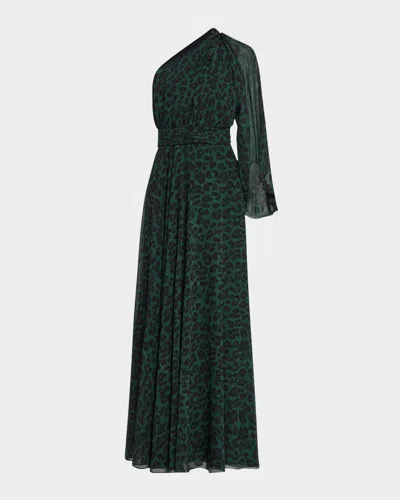 Sachin & Babi Makayla One-shoulder Broach Embellished Gown In Emerald Big Cat